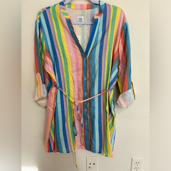 GAP Linen Maternity Striped Button-Up Top Size L - Picture 3 of 8